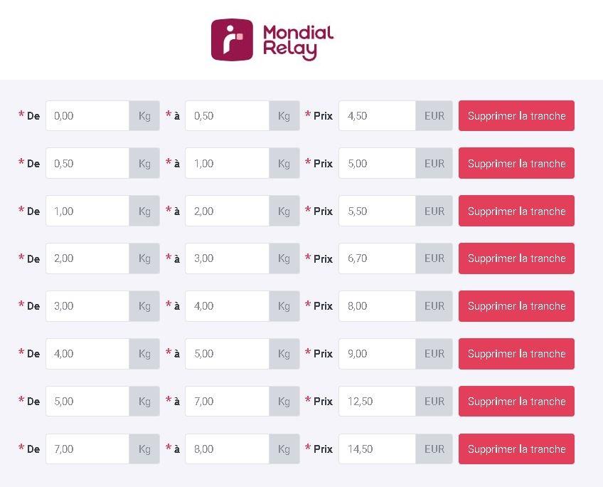 Mondial relay tarifs 1